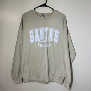 Gildan Women's Tan Crewneck Sweater - Santa's Favorite Teacher